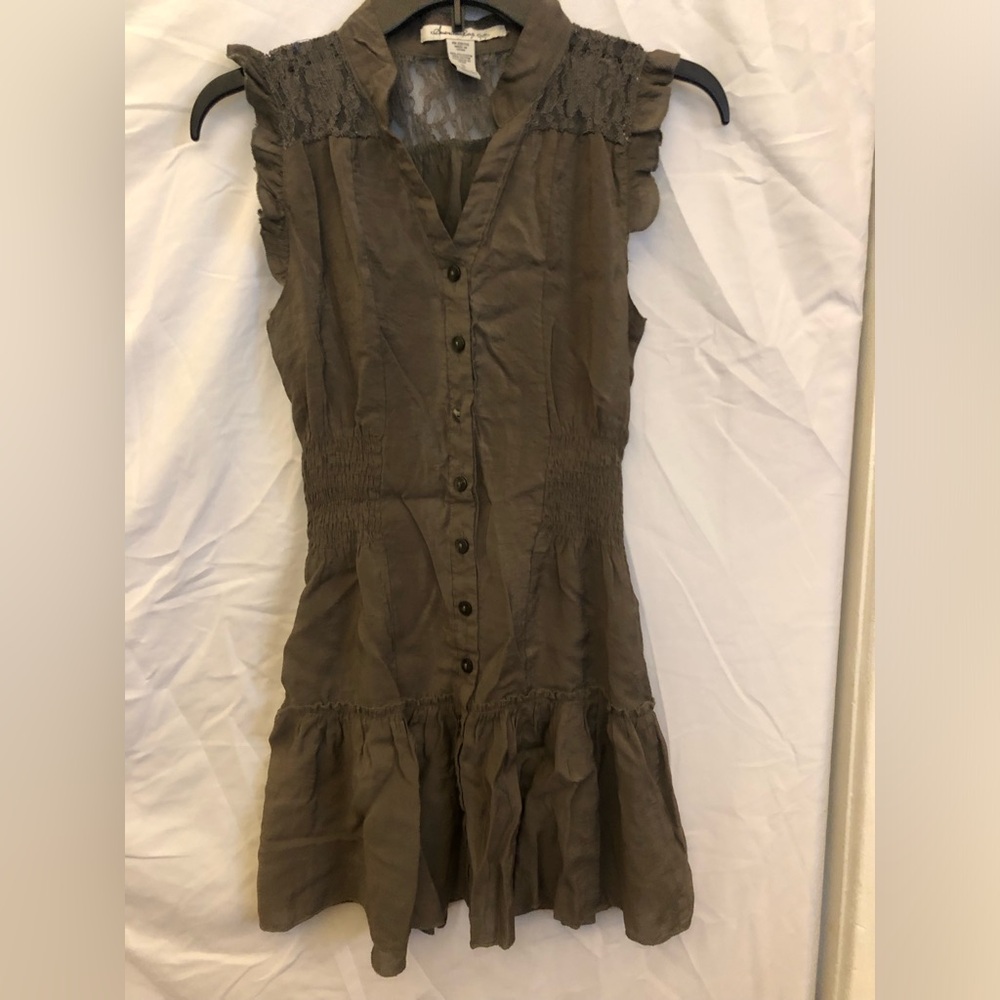 Small American Rag Olive Green Button Down Ruffled Mini Dress